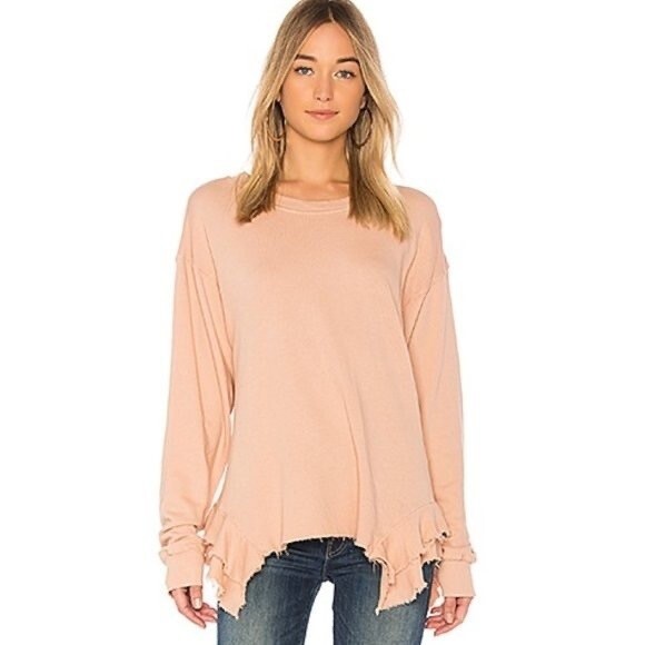 Revolve CURRENT ELLIOTT The Slouchy Ruffle Misty Rose Destroy Sweater Size 3 (L) - Picture 1 of 9